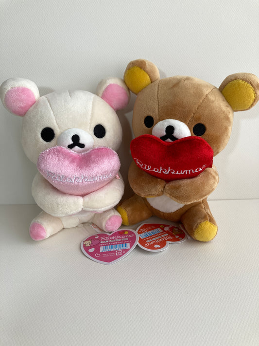 Set of 2 Rilakkuma & Korilakkuma with Heart Plush Toy San-X Official 5.5 in